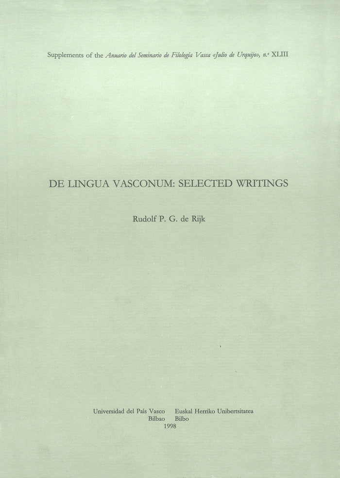 De lingua vasconum: selected writings, de Rijk, Rudolf P. G. de | portada del libro