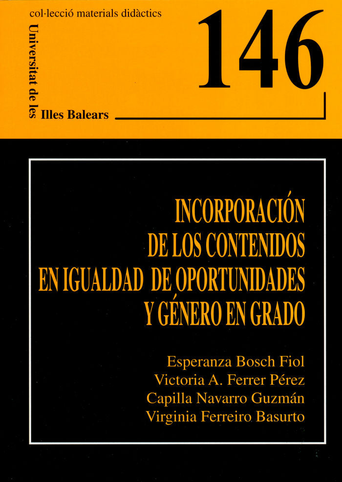 Incorporación de los contenidos en igualdad de oportunidades y género en grado, de Bosch Fiol | portada del libro