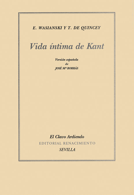 VIDA INTIMA DE KANT. VERSION DE, de WASIANSKI | portada del libro