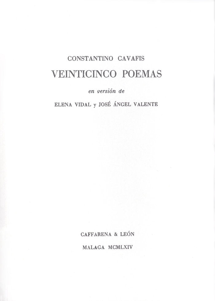 Veinticinco poemas, de Cavafis | portada del libro