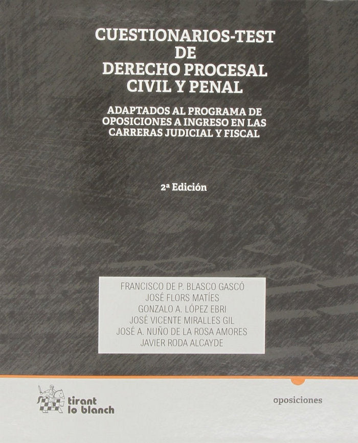 Cuestionarios-Test de Derecho Procesal Civil y Penal, de Blasco Gascó | portada del libro