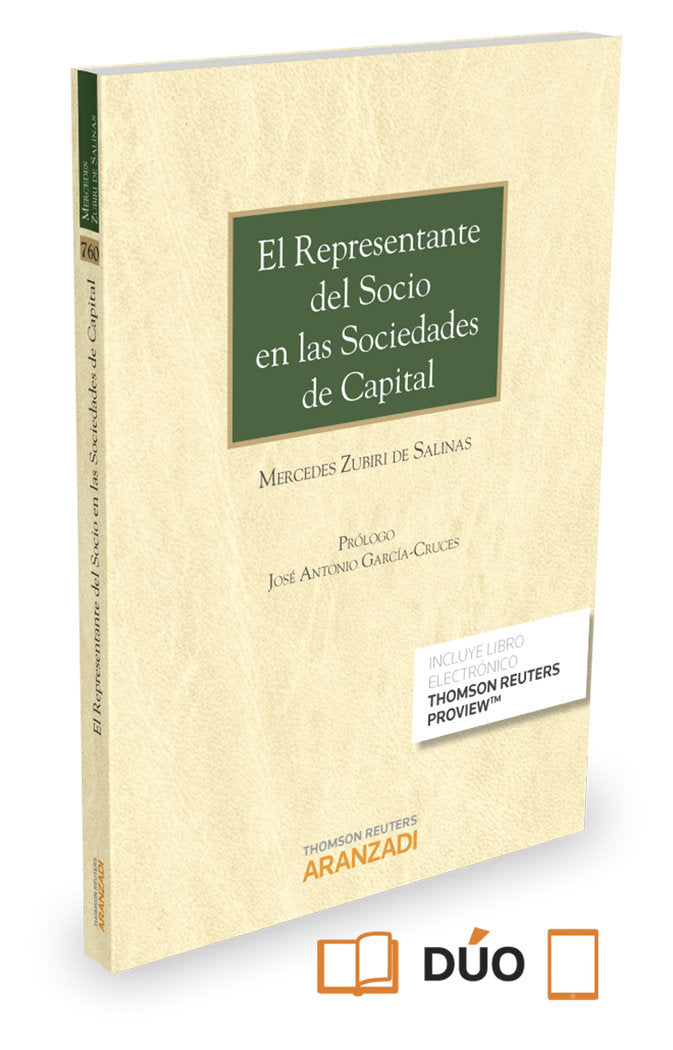 El representante del socio en las sociedades de capital (Papel + e-book), de Zubiri de Salinas, Mercedes | portada del libro