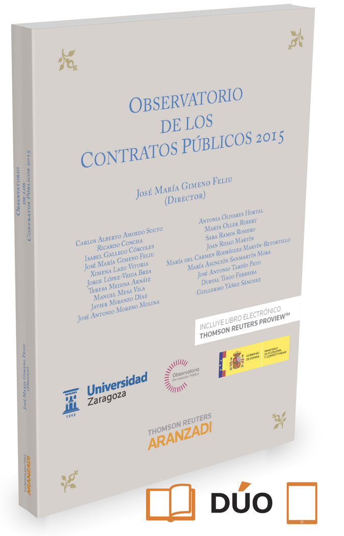 Observatorio de los contratos públicos 2015 (Papel + e-book) (EXPRES), de Gimeno Feliu, Jose María | portada del libro