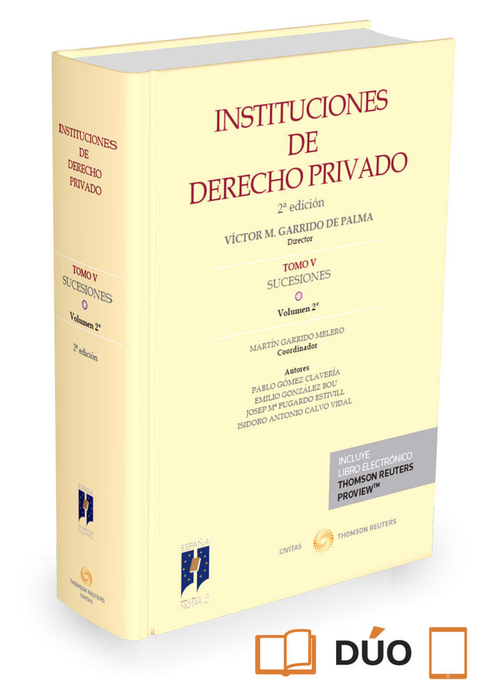 Instituciones de Derecho Privado. Tomo V Sucesiones. Volumen 2º (Papel + e-book), de Calvo Vidal, Isidoro Antonio | portada d
