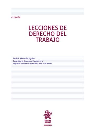 Lecciones de Derecho del Trabajo 9ª Edición 2016, de Mercader Uguina | portada del libro
