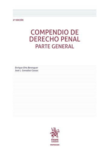 Compendio de Derecho Penal Parte General 6ª Edición 2016, de Orts Berenguer | portada del libro