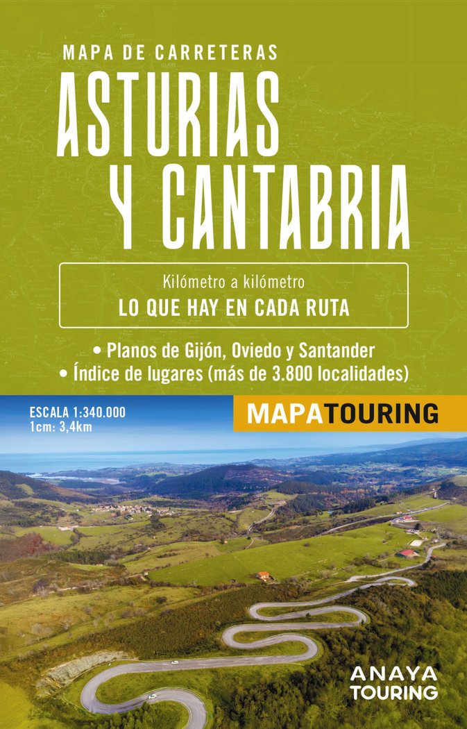 Mapa de carreteras Asturias y Cantabria (desplegable), escala 1:340.000, de ANAYA TOURING | portada del libro