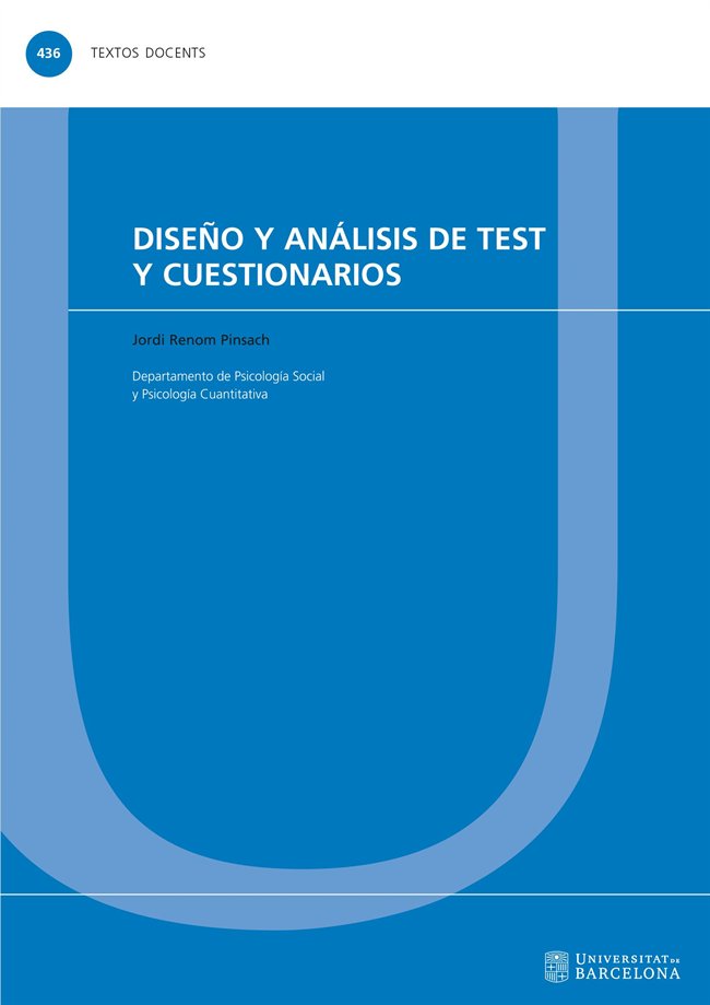 DISEÑO Y ANALISIS DE TEST Y CUESTIONARIOS, de RENOM PINSACH, JORDI | portada del libro