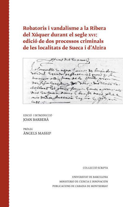 Robatoris i vandalisme a la Ribera del Xúquer durant el segle xvi, de Barberà, Joan | portada del libro