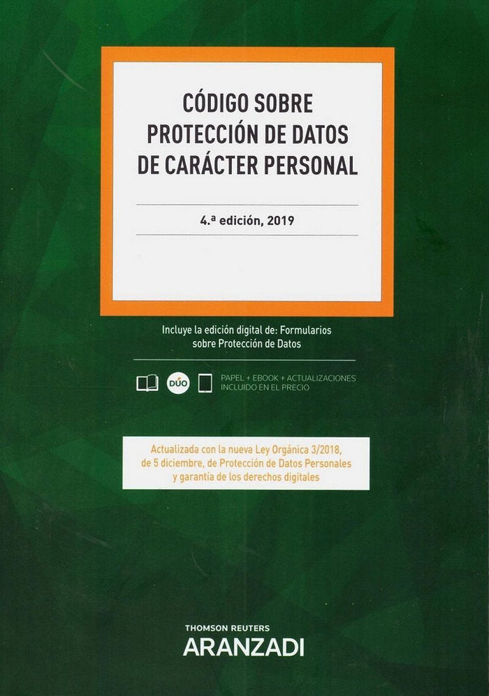 Código sobre protección de datos de carácter personal (Papel + e-book), de Aranzadi, Departamento de Contenidos | portada del