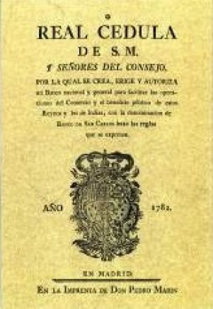 Real Cédula por la que se crea el Banco de San Carlos | portada del libro