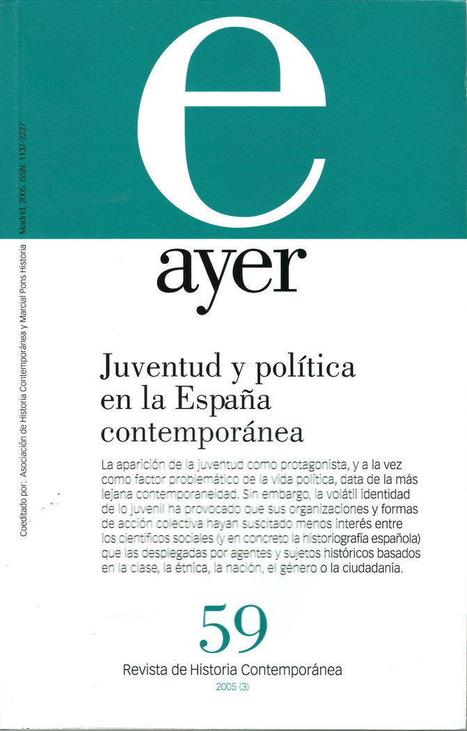JUVENTUD Y POLÍTICA EN LA ESPAÑA CONTEMPORÁNEA, de González Calleja, Eduardo | portada del libro