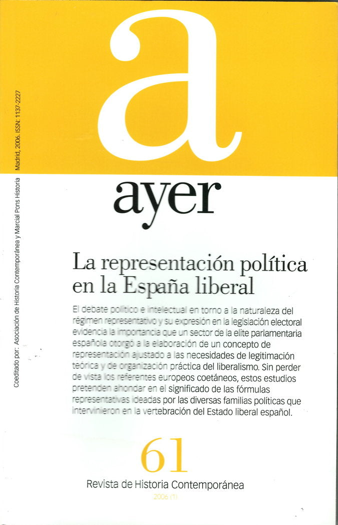 REPRESENTACIÓN POLÍTICA EN LA ESPAÑA LIBERAL, LA, de Sierra, María | portada del libro