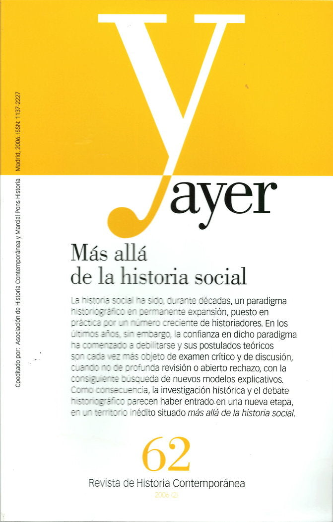 MÁS ALLÁ DE LA HISTORIA SOCIAL, de Cabrera, Miguel Ángel | portada del libro
