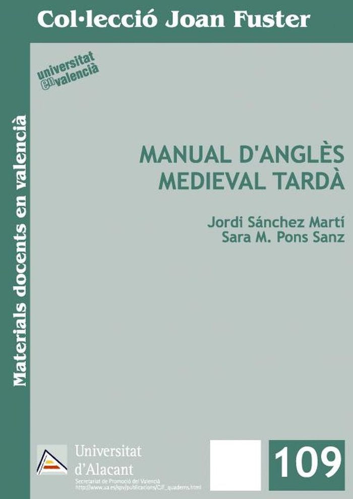 Manual d'anglès medieval tardà, de Sánchez Martí | portada del libro