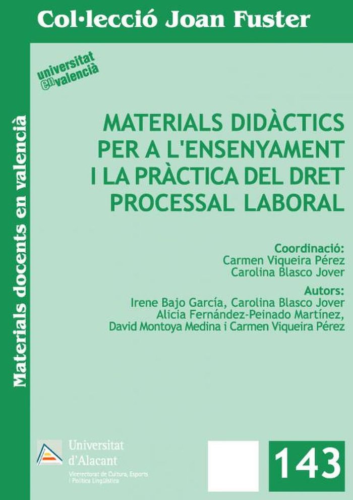 Materials didàctics per a l'ensenyament i la pràctica del dret processal laboral, de Blasco Jover, Carolina | portada del lib