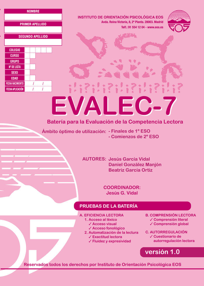 EVALEC 7 Batería para la Evaluación de la Competencia Lectora, de García Vidal | portada del libro