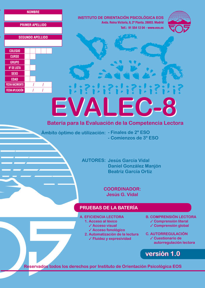 EVALEC 8 Batería para la Evaluación de la Competencia Lectora, de García Vidal | portada del libro