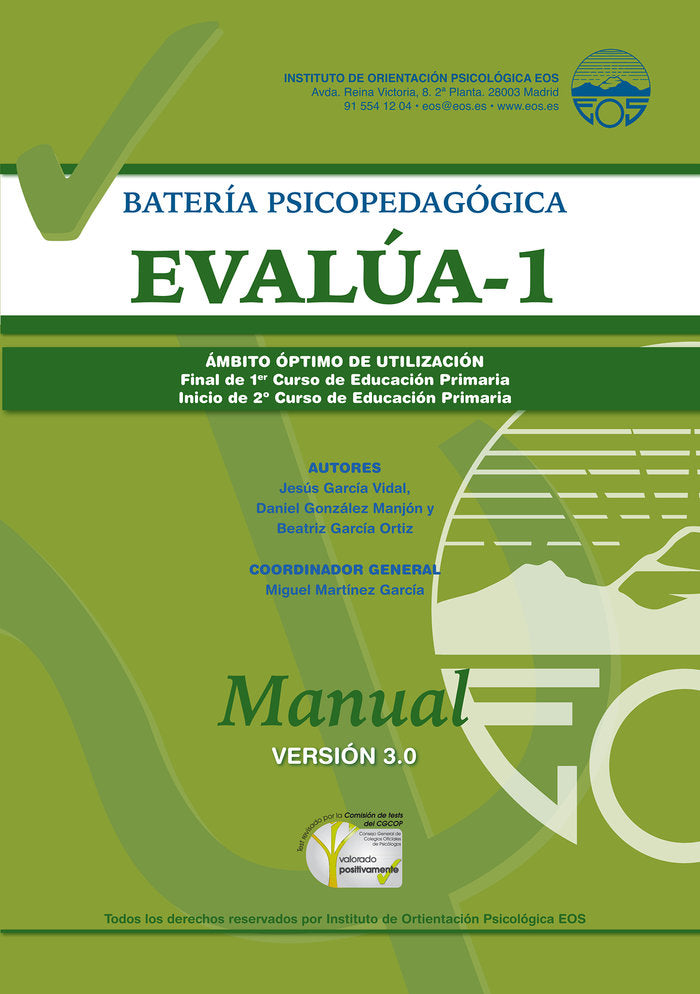 Manual EVALÚA 1. Versión 3.0, de García Vidal, Jesús | portada del libro