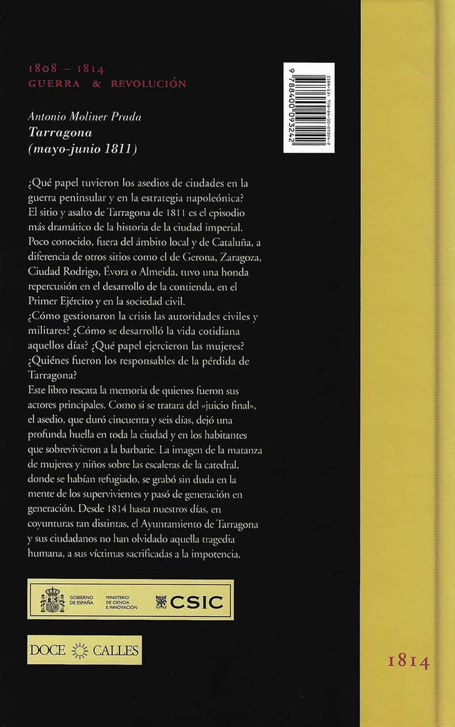 Tarragona (mayo-junio 1811). Una ciudad sitiada durante la Guerra del Francés, de Moliner Prada | portada del libro