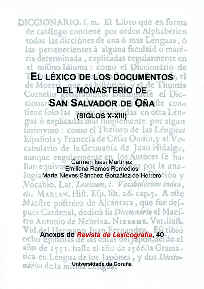 El léxico de los documentos del monasterio de San Salvador de Oña (siglos X-XIII), de Isasi Martínez, Carmen | portada del li