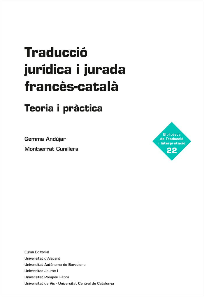 Traducció jurídica i jurada francès-català, de Andújar Moreno, Gemma | portada del libro