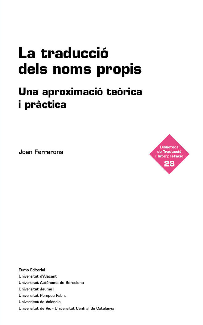LA TRADUCCIO DELS NOMS PROPIS, de FERRARONS LLAGOSTERA, JOAN | portada del libro