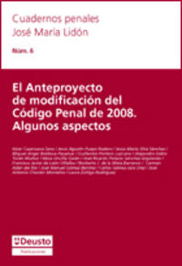 El Anteproyecto de modificación del Código Penal de 2008, de CASANUEVA SANZ | portada del libro