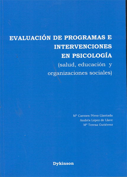 Evaluación de programas e intervenciones en psicología, de Pérez-Llantada, Ma. Carmen | portada del libro