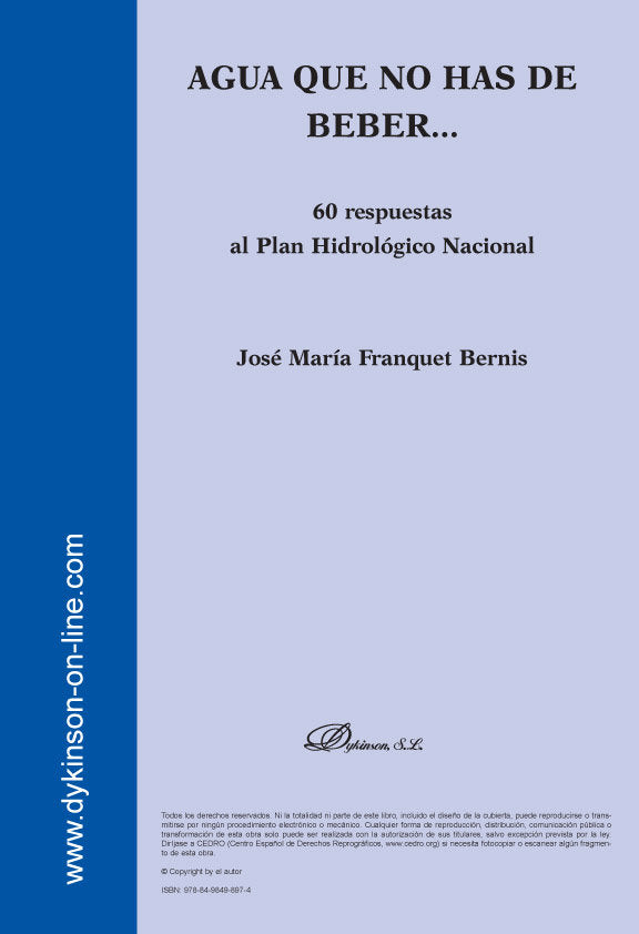 Agua que no has de beber. 60 respuestas al Plan Hidrológico Nacional, de Franquet Bernis | portada del libro
