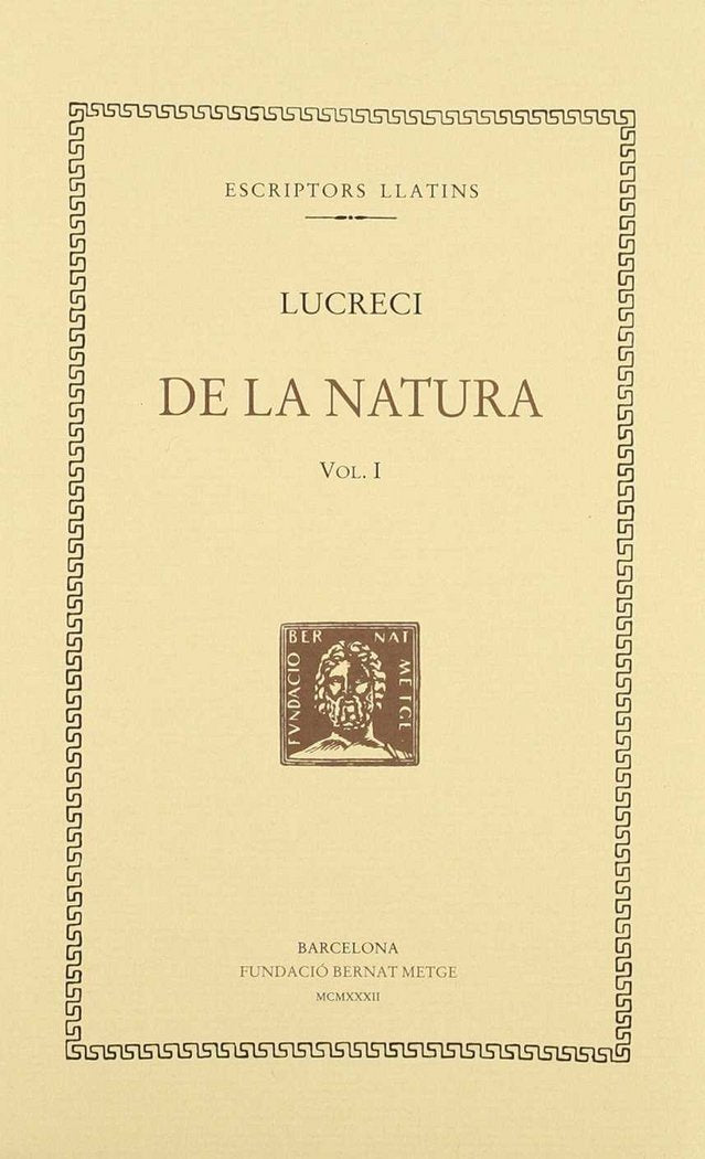 De la natura, vol. I (llibres I-III), de Lucreci | portada del libro