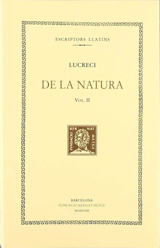 De la natura, vol. II i últim (llibres IV-VI), de Lucreci | portada del libro