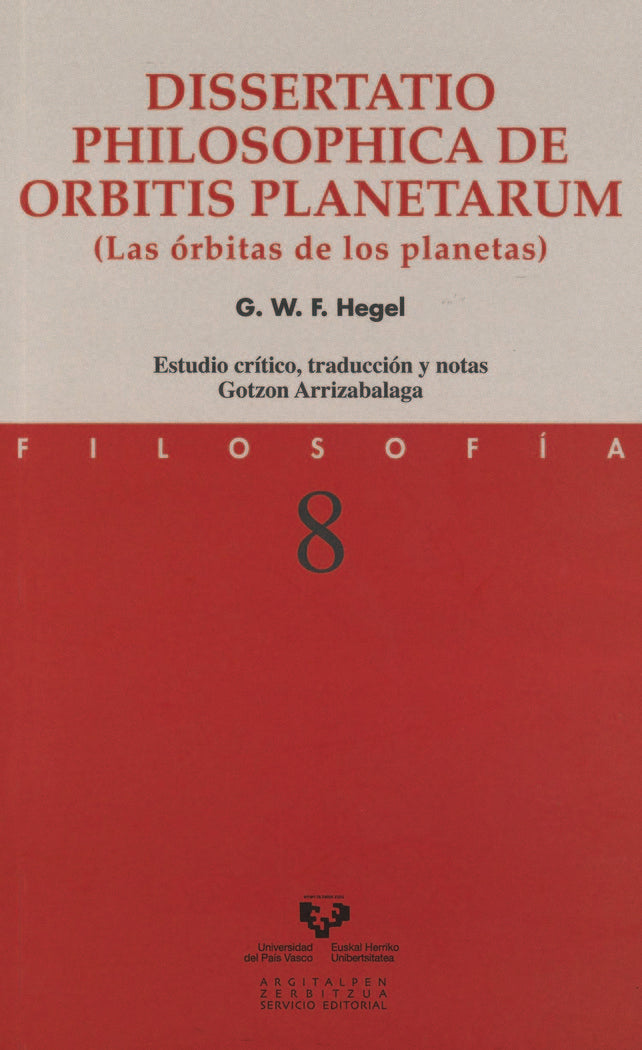 Dissertatio philosophica de orbitis planetarum (Las órbitas de los planetas), de Hegel, Georg Wilhelm Friedrich | portada del