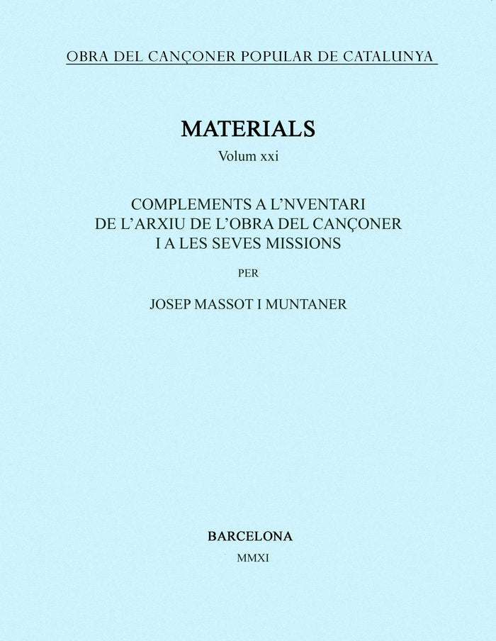 Obra del Cançoner Popular de Catalunya. Volum XXI., de Massot i Muntaner, Josep | portada del libro