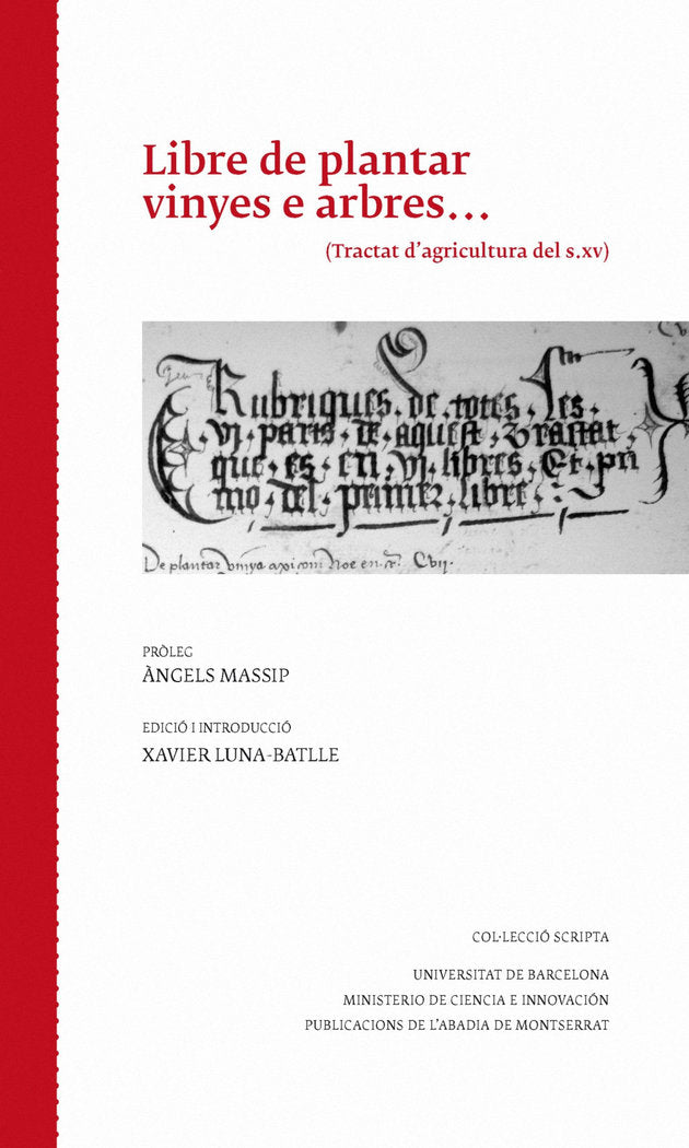 LIBRE DE PLANTAR VINYES E ARBRES: TRACTAT D'AGRICULTURA DEL S. XV, de MASSIP I BONNET, MARIA ANGELS | portada del libro