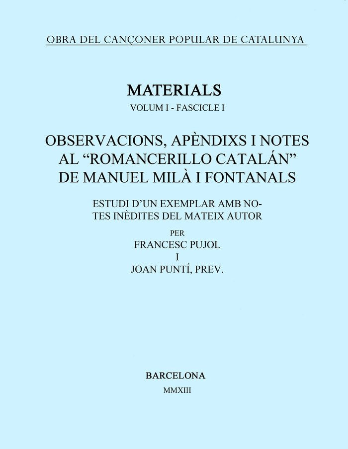 OBRA DEL CANÇONER POPULAR DE CATALUNYA. VOLUM I. FASCICLE 1., de AA.VV. | portada del libro