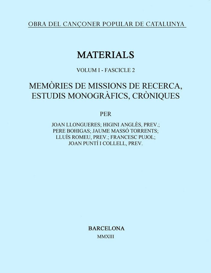 (I-2) OBRA DEL CANÇONER POPULAR DE CATALUNYA (VOL.I / FASCICLE 2), de VV.AA. | portada del libro