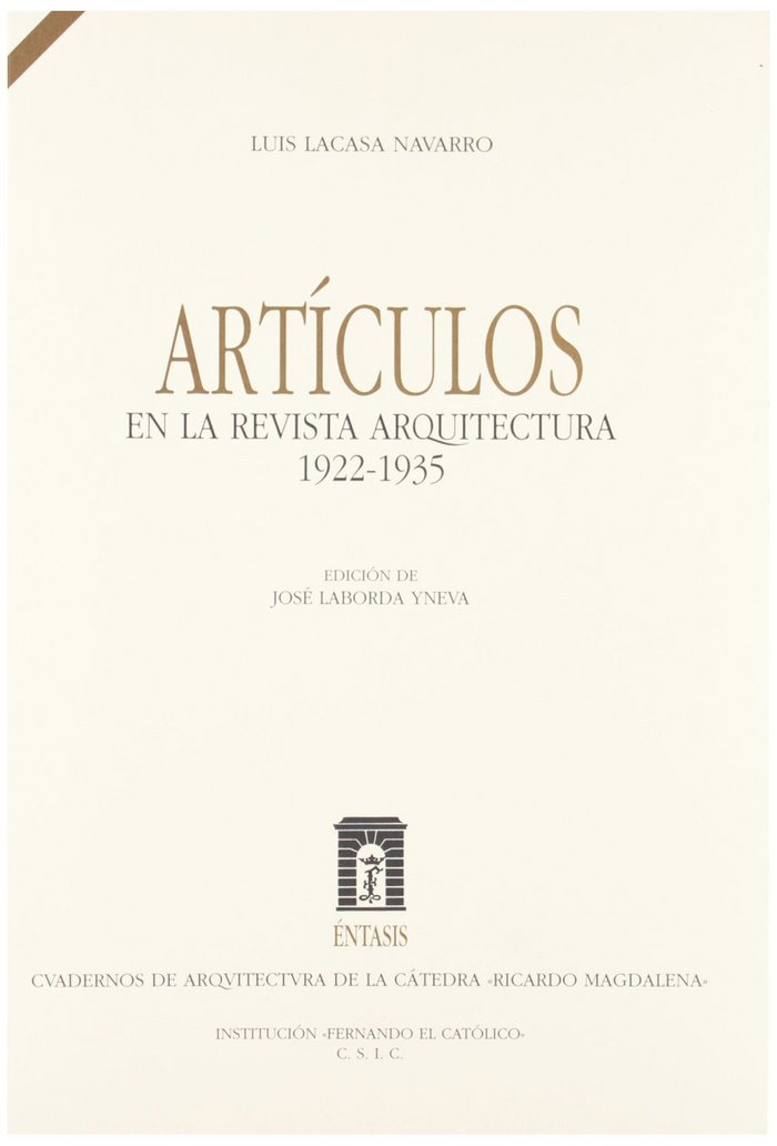 ARTíCULOS EN LA REVISTA ARQUITECTURA, 1922-1935, de LACASA NAVARRO | portada del libro