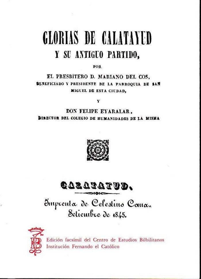 GLORIAS DE CALATAYUD Y SU ANTIGUO PARTIDO, de DEL COS | portada del libro