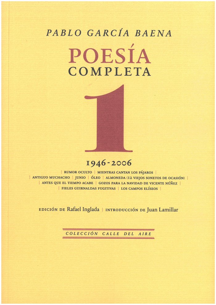 POESIA COMPLETA, 1, de PABLO GARCIA BAENA | portada del libro