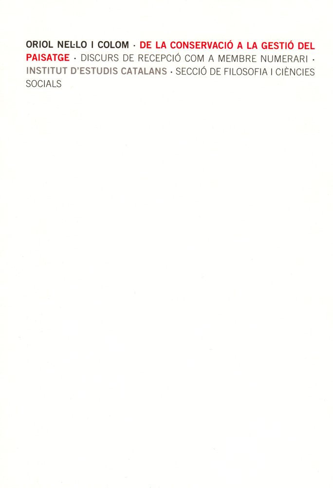 De la conservació a la gestió del paisatge, de Nel·lo i Colom, Oriol | portada del libro