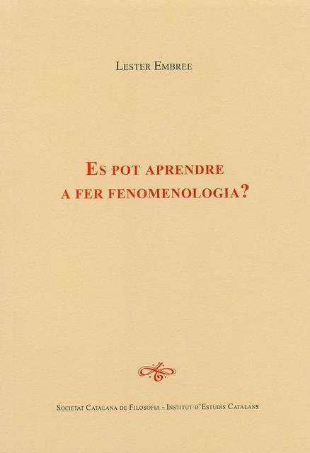 Es pot aprendre a fer fenomenologia? | portada del libro
