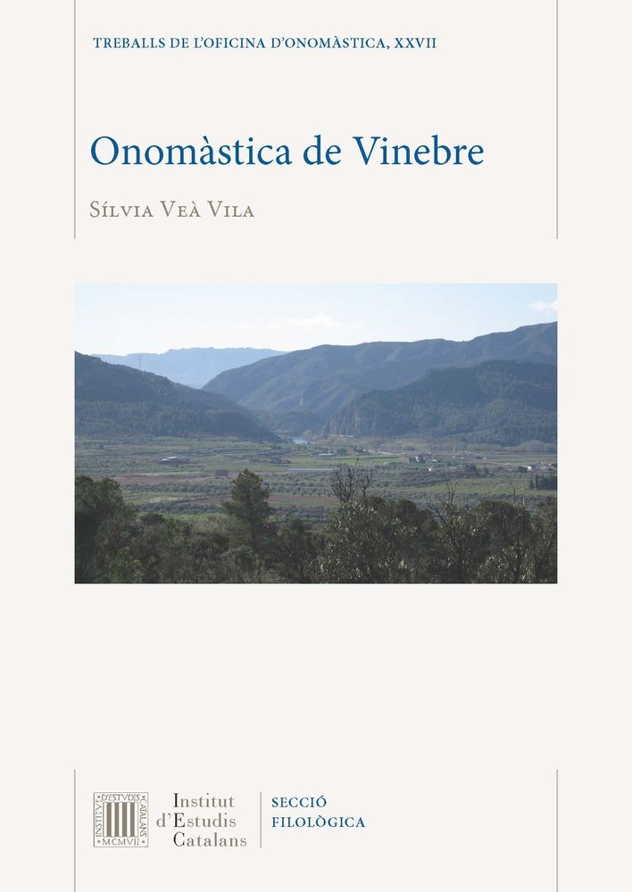 Onomàstica de Vinebre, de Veà Vila, Sílvia | portada del libro