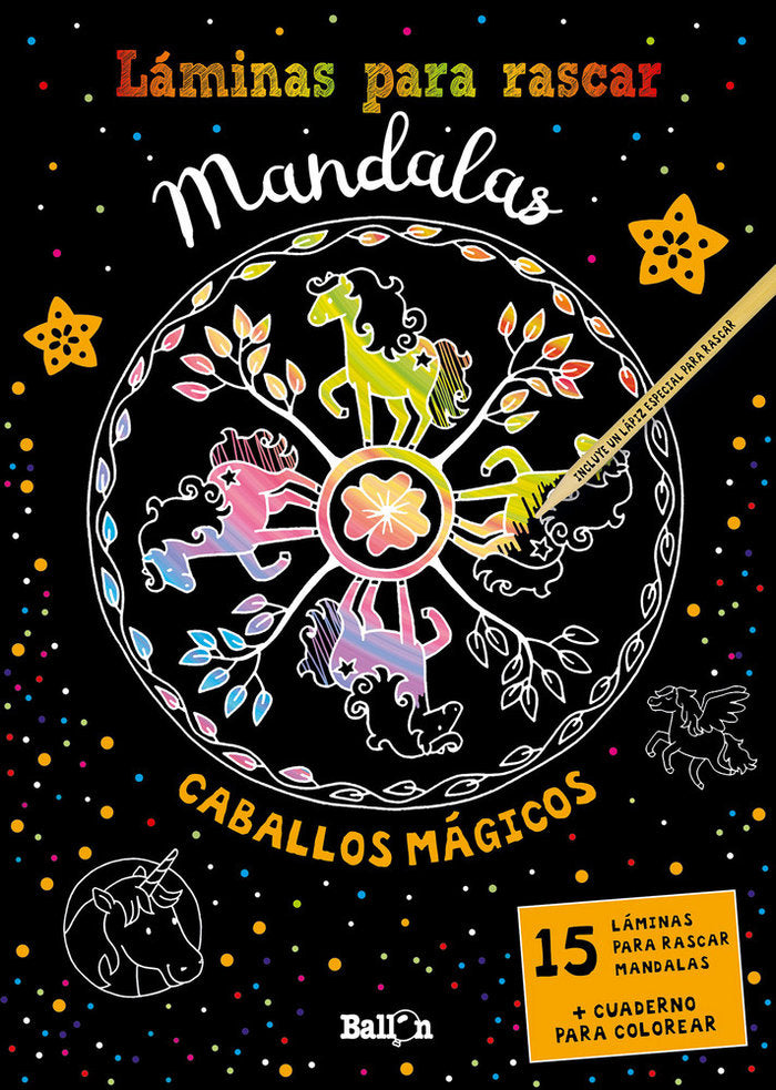 Láminas para rascar Mandalas - Caballos mágicos, de BALLON | portada del libro