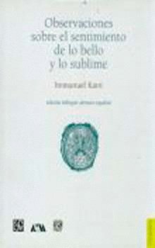OBSERVACIONES SOBRE EL SENTIMIENTO DE LO BELLO Y LO SUBLIME, de KANT, IMMANUEL | portada del libro