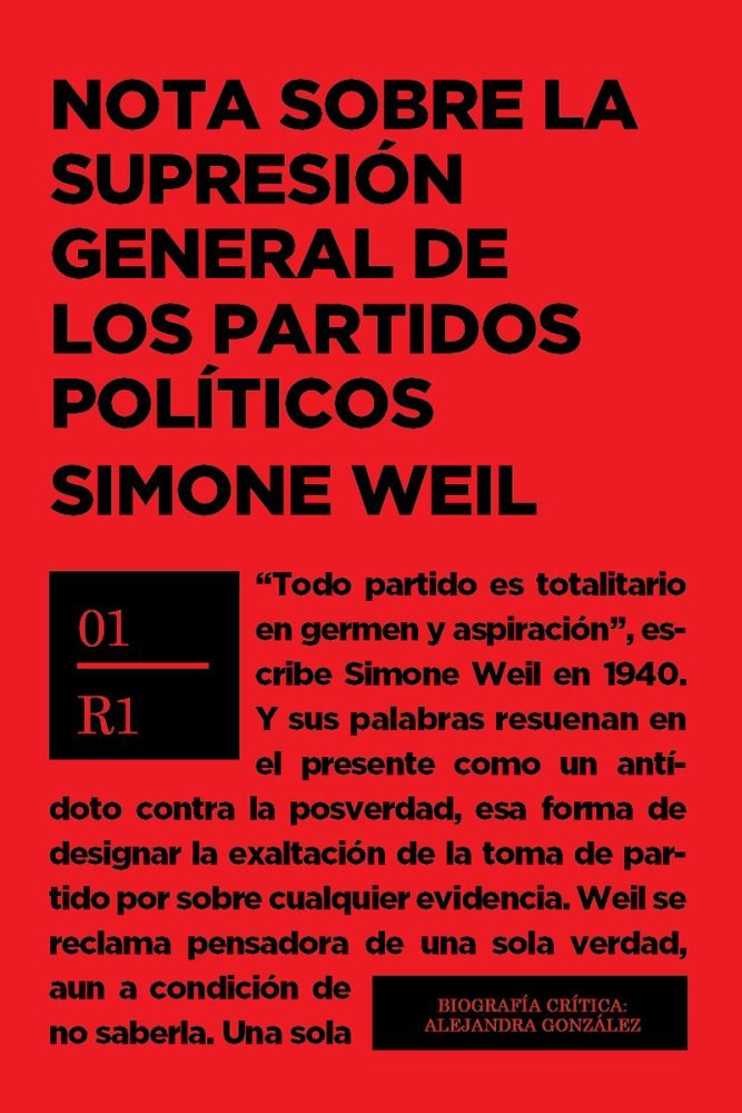 NOTA SOBRE SUPRESION GENERAL PARTIDOS POLITICOS, de WEIL,SIMONE | portada del libro