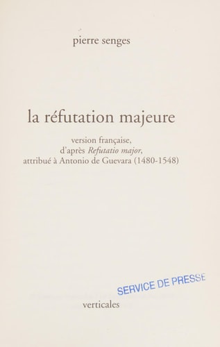 REFUTATION MAJEURE, de Pierre Senges | portada del libro