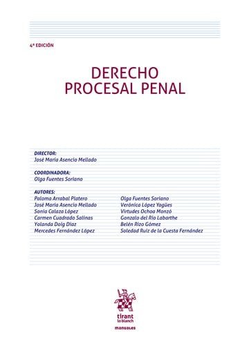 DERECHO PROCESAL PENAL (4ª EDICION), de ASENCIO MELLADO | portada del libro