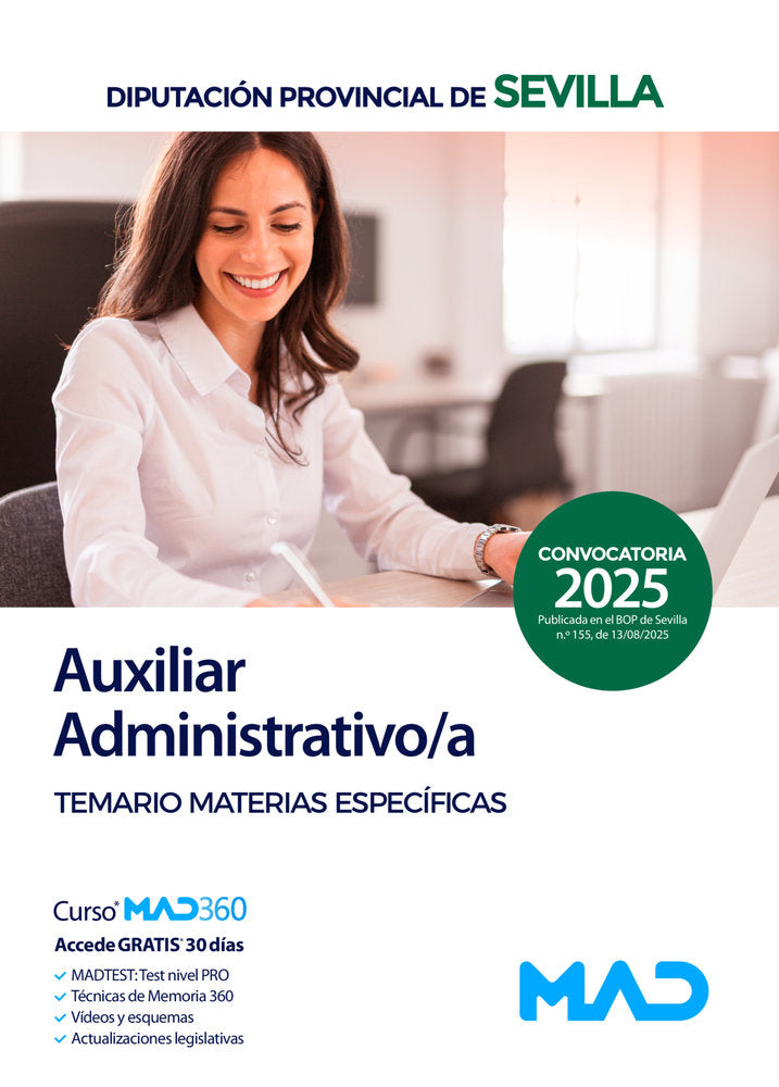 AUXILIAR ADMINISTRATIVO TEMARIO MATERIAS ESPECIFICAS DIPUTAC | portada del libro