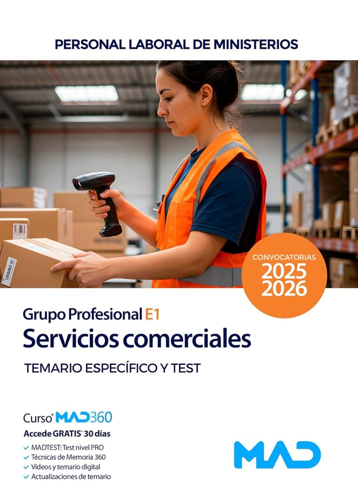 TEMARIO ESPECIFICO Y TEST SERVICIOS COMERCIALES (GRUPO PROFESIONAL E1), de  | portada del libro
